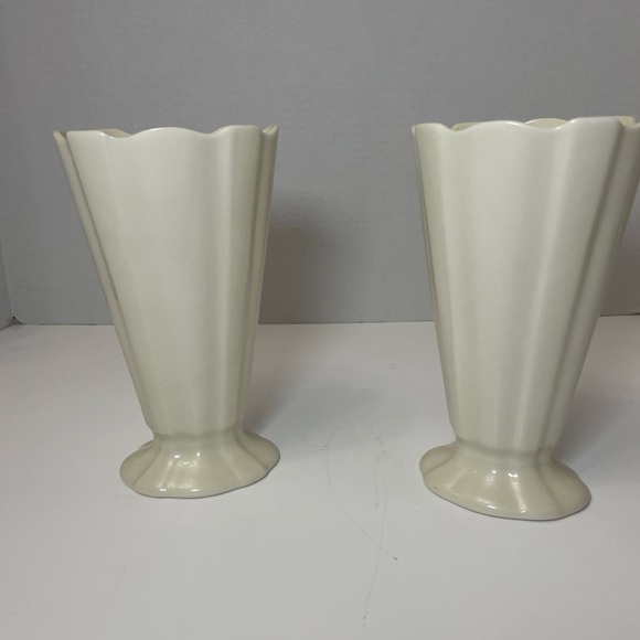 40s Vintage Ivory White Lenox Fluted Vase With Scalloped Top SET OF TWO